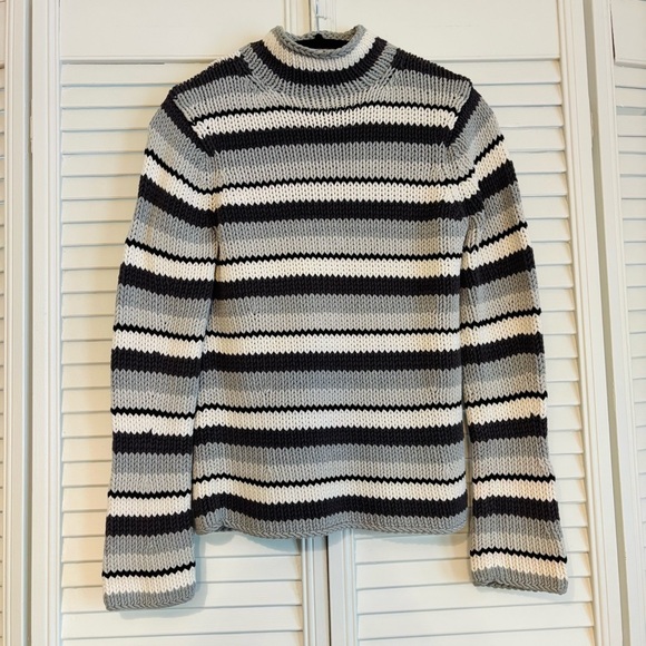 Vintage Y2K Gap Striped Turtleneck Cotton Chunky Knit Sweater Size Medium M - Picture 1 of 6
